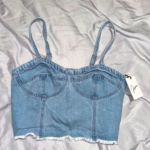Tops - Japna Denim Crop  Spaghetti Strap Bustier​